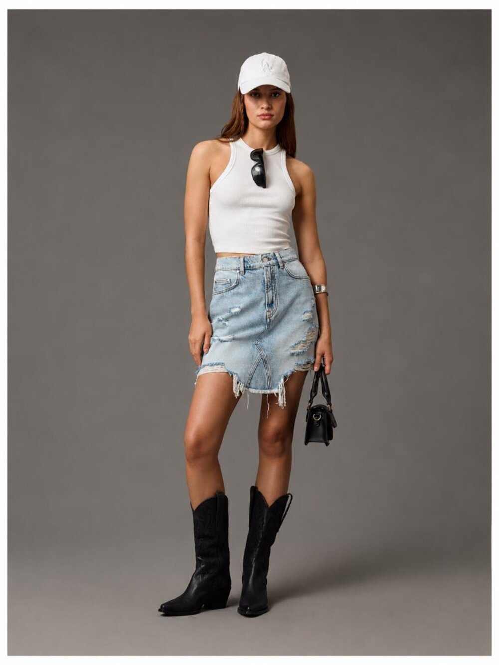 Frayed Denim Mini Skirt